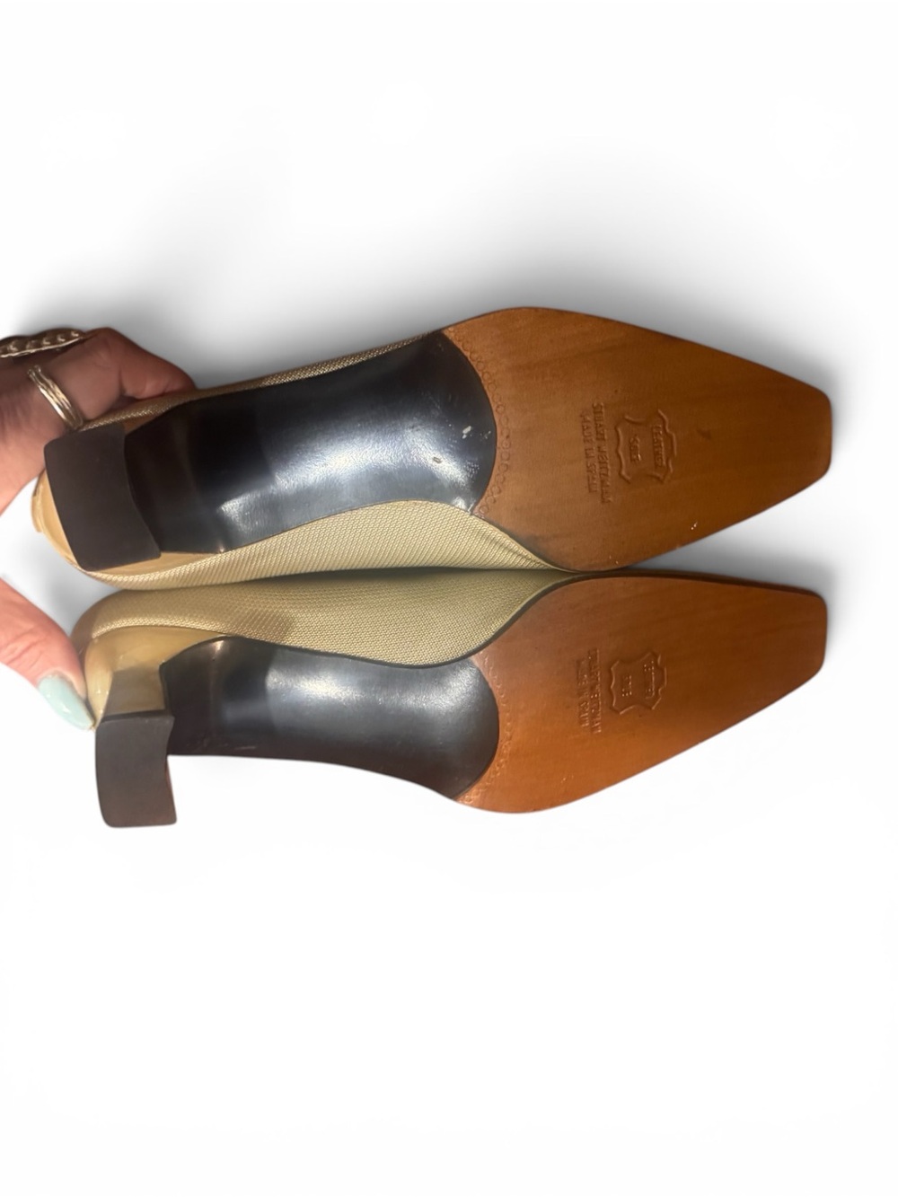 Stuart Weitzman Gold Low Block Heel Pumps - Picture 5 of 8